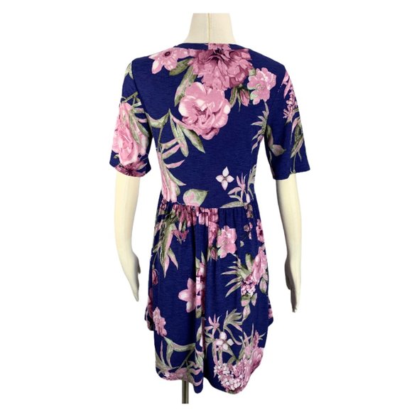 Navy Floral Large Stretch Dress Pockets VC50088 - Picture 4 of 6